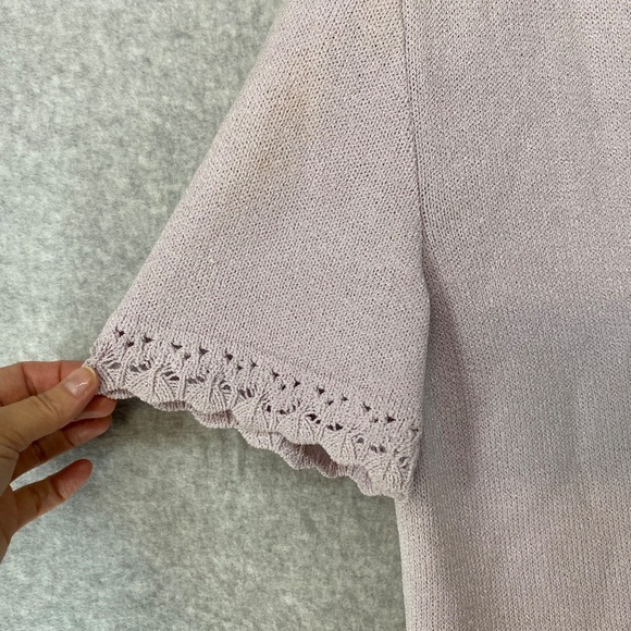 St John Collection Size 4 Short Sleeve Lavender Button Front Cardigan Sweater - Picture 2 of 11